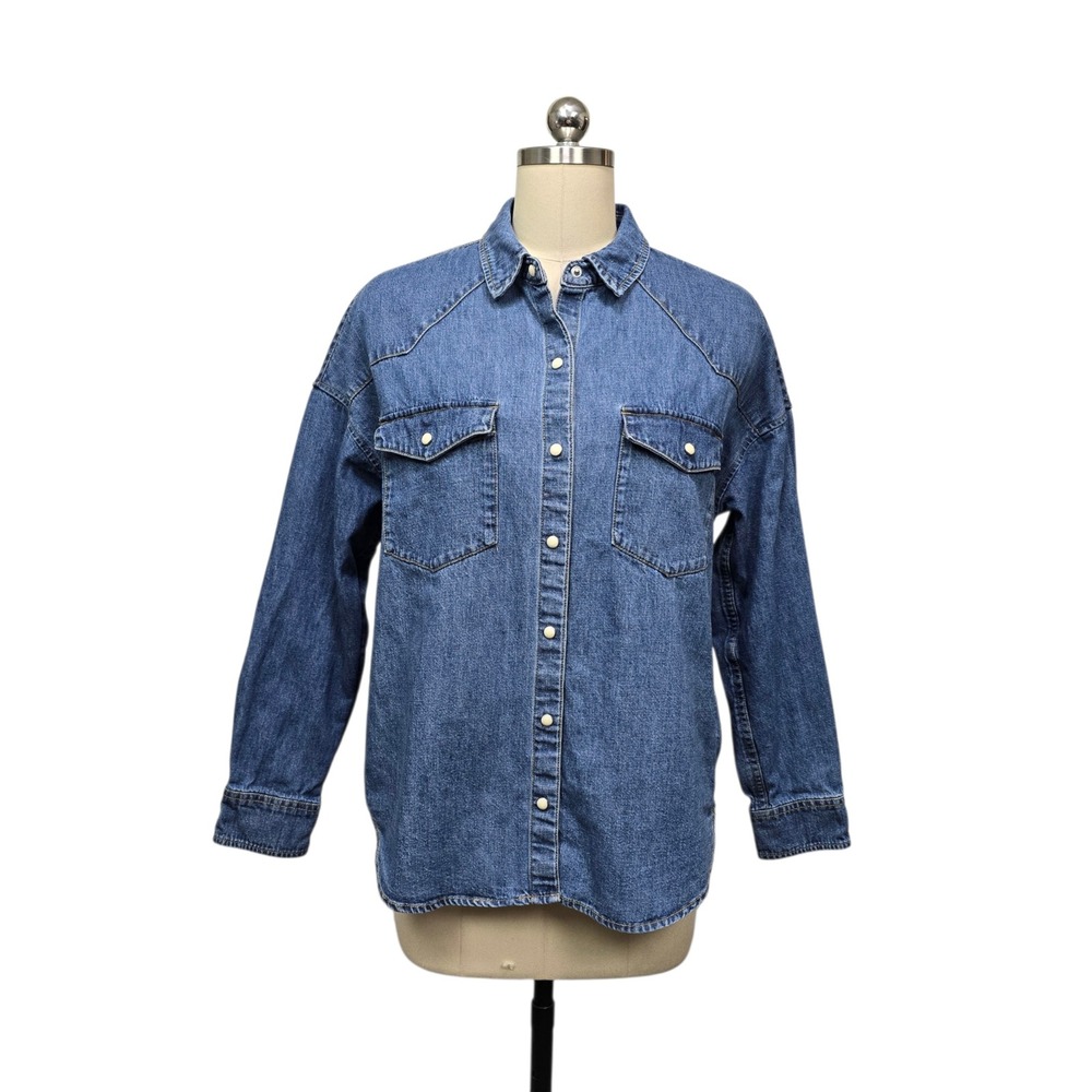Alex Mill Womens Medium Wash Western Denim Snap Front Shirt Jacket Size Small